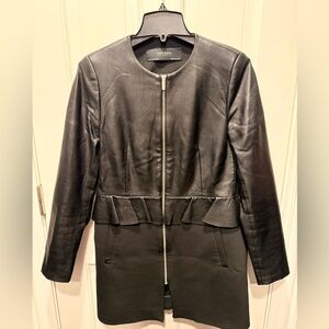 Zara Black Leather Zip-Front Peplum Jacket